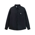 Black Prada long-sleeve button-up shirt with chest pocket and logo patch