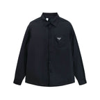 Black Prada long-sleeve button-up shirt with chest pocket and logo patch