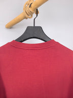 Red sweatshirt back with ribbed crewneck collar