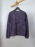 Off-White crewneck sweatshirt, purple camo pattern, long sleeves