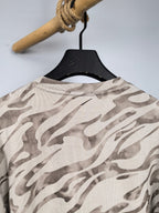 Camo crewneck sweatshirt back yoke, off-white and taupe camouflage