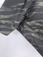 Camo crewneck sweatshirt sleeve seam, dark gray with muted olive tones
