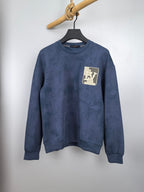 Blue Louis Vuitton long-sleeve crewneck sweatshirt with logo patch on chest