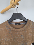 Fendi long-sleeve sweatshirt neckline with ribbed crew collar and blue pattern