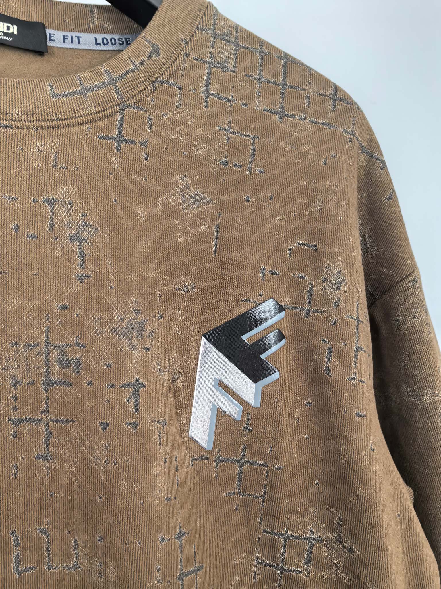 Fendi long-sleeve sweatshirt with blue cross-stitch print and silver logo detail