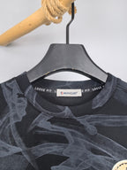 Long-sleeve top neckline with size label and ribbed crew collar