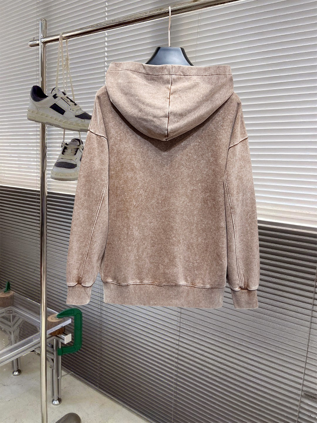 Beige FENDI hoodie sweatshirt, back view with hood and long sleeves.
