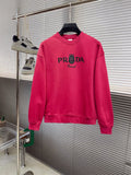 Pink Prada crewneck sweatshirt with front PRADA crown graphic