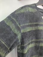 Prada sweatshirt sleeve and torso, dark gray with green striped bands.