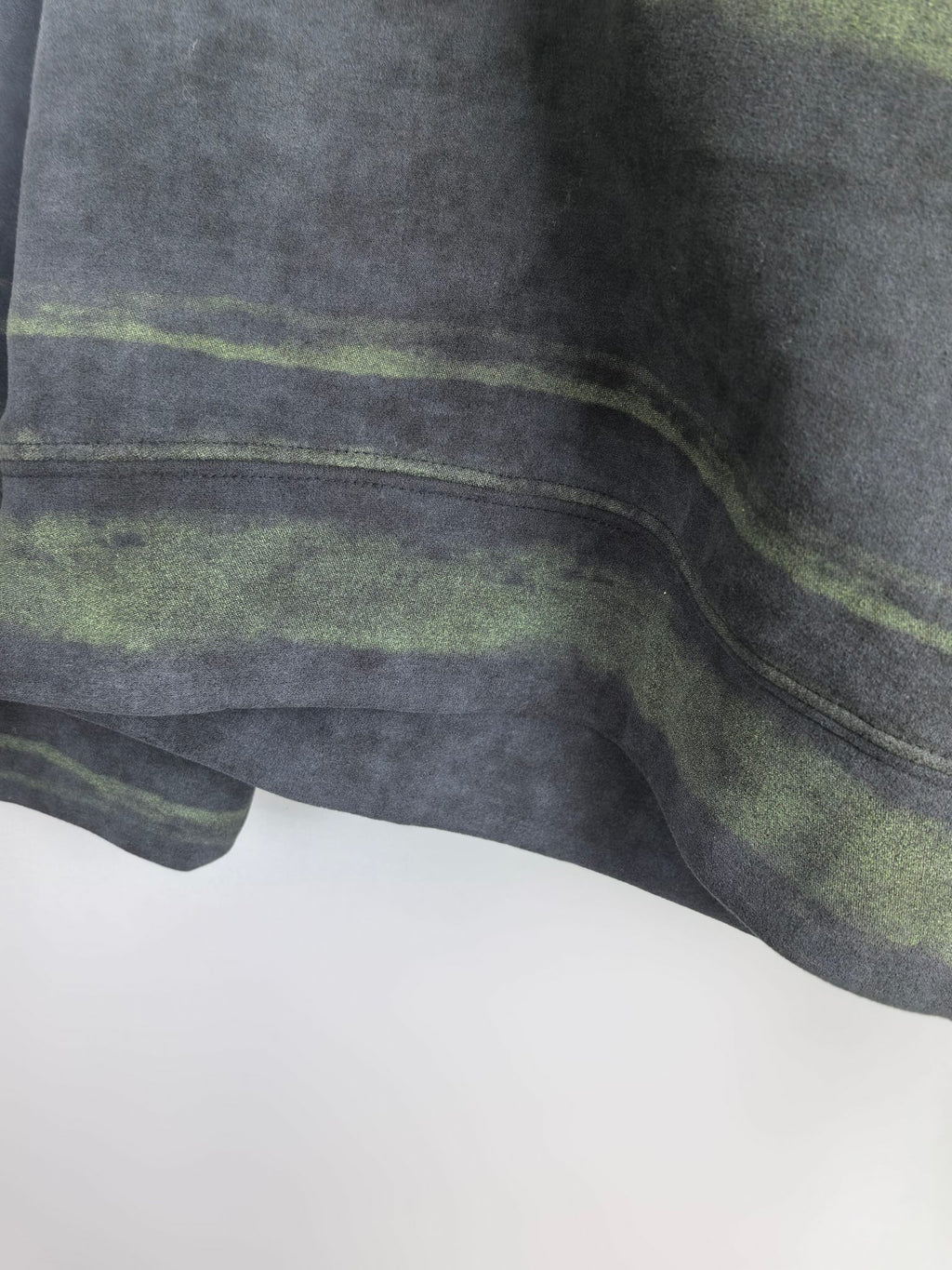 Prada sweatshirt lower section, dark gray with green striped bands.