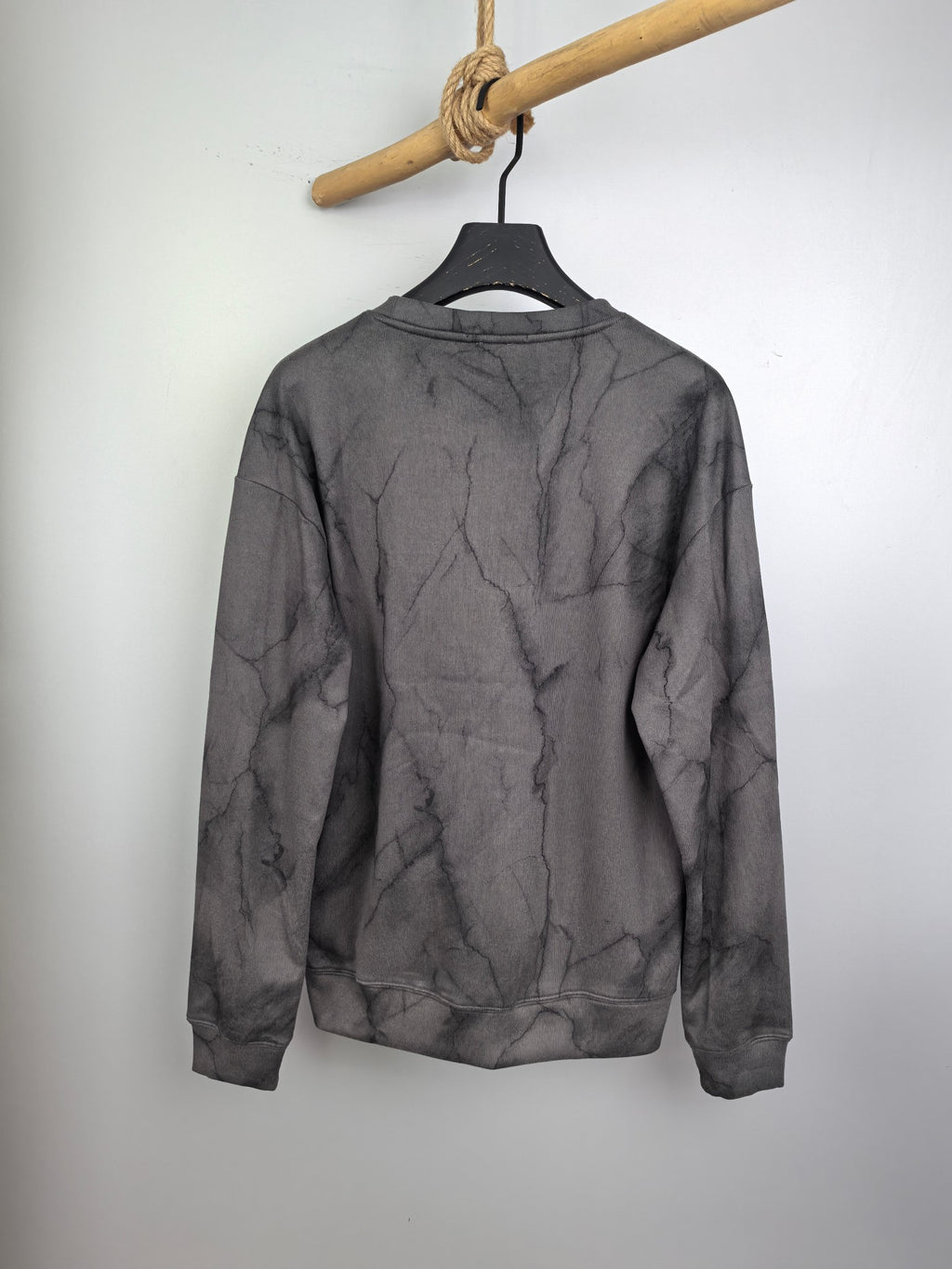 Dark gray marble print crewneck long-sleeve sweatshirt, back view