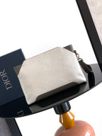 Dior men’s small zip pouch bag in light beige canvas with front handle and flap