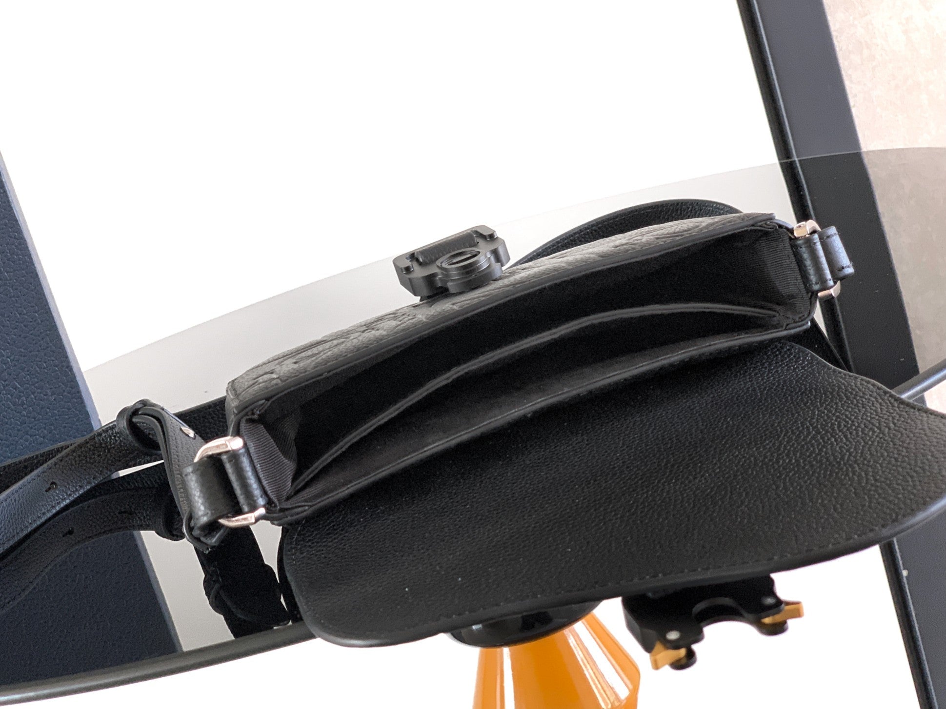 Dior men's black grained leather crossbody bag with top clasp hardware
