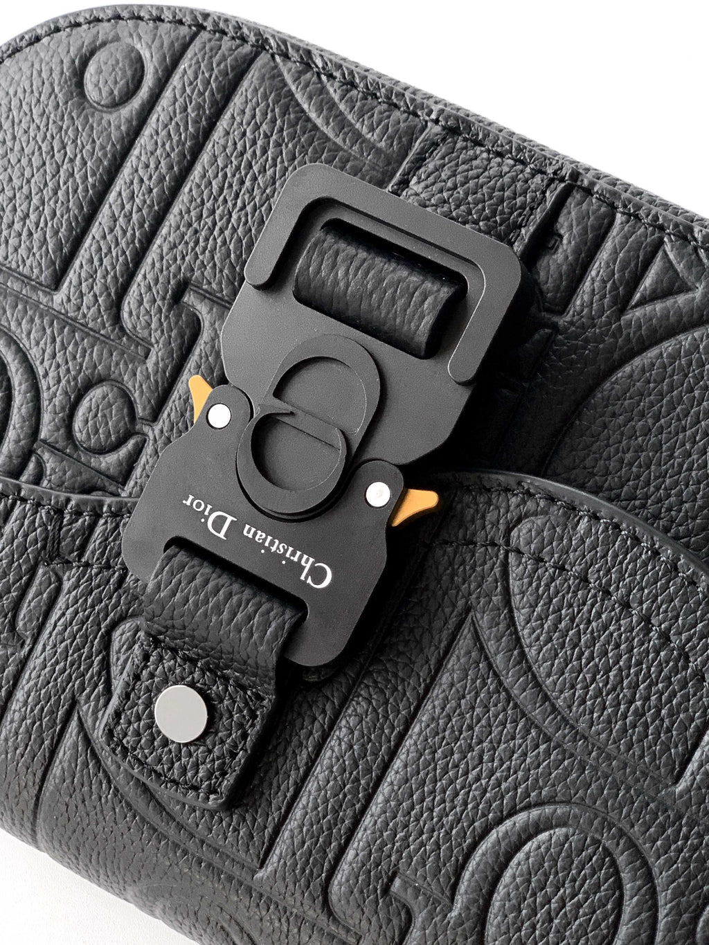 Crossbody bag hardware with rectangular buckle and front snap details
