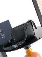 Men's Dior crossbody bag with flap front and detachable strap in black leather