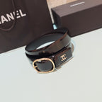 Chanel leather belt with gold-tone buckle and CC logo centerpiece