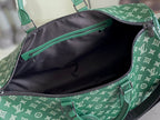 Louis Vuitton green monogram bag interior with black lining and zipper opening