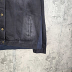 Balenciaga long denim jacket, dark blue sleeve with stitched patch pocket detail