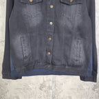 Balenciaga long denim jacket, dark blue with snap buttons and chest pockets