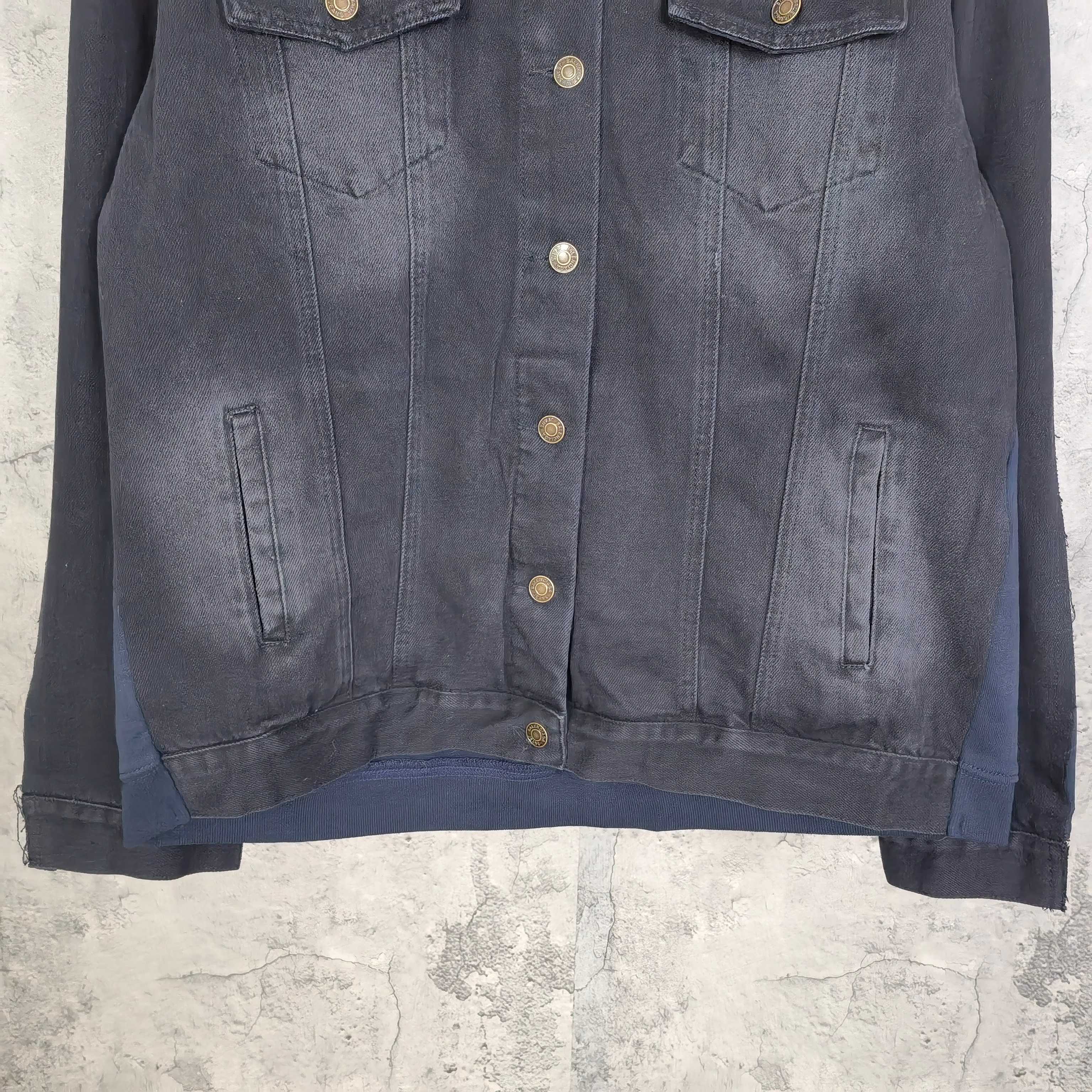 Balenciaga long denim jacket, dark blue with snap buttons and chest pockets