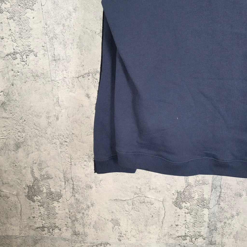 Balenciaga long denim jacket hem, dark blue with straight cut and ribbed cuff edge
