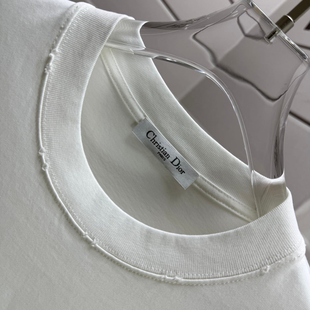 White Dior crewneck T-shirt with ribbed collar and brand label