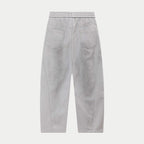 Light gray pants with elastic waistband and two front patch pockets