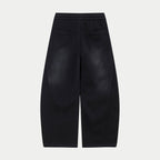 Black drawstring waist pants with front slash pockets and logo at side