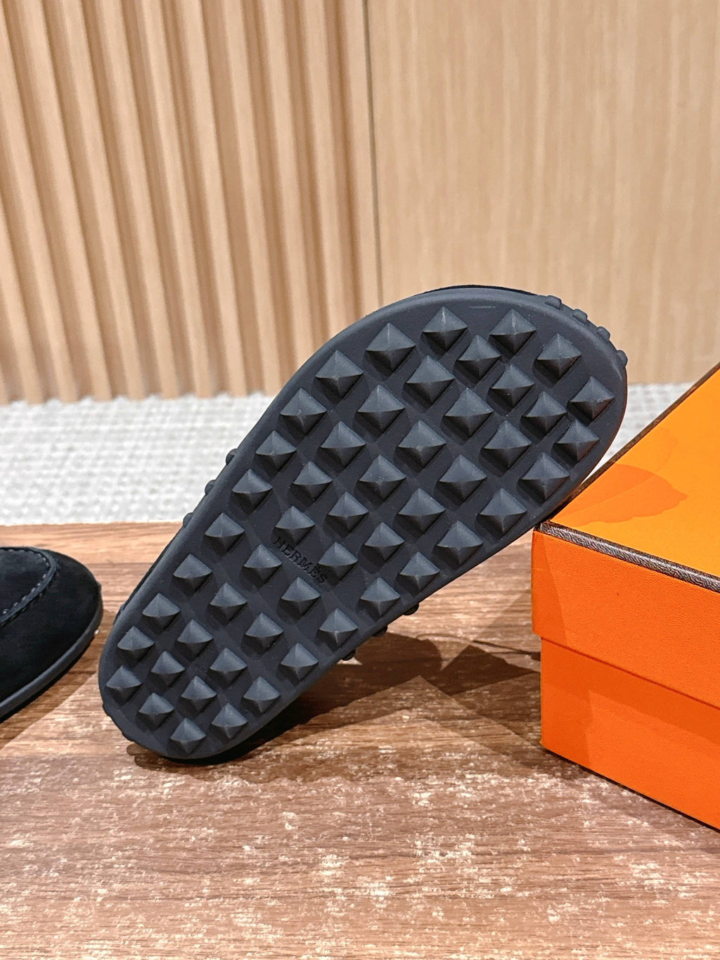 Hermes unisex loafer outsole with raised geometric stud tread in black