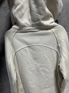 Ralph Lauren off-white zip-up hoodie back view with hood and pocket seam
