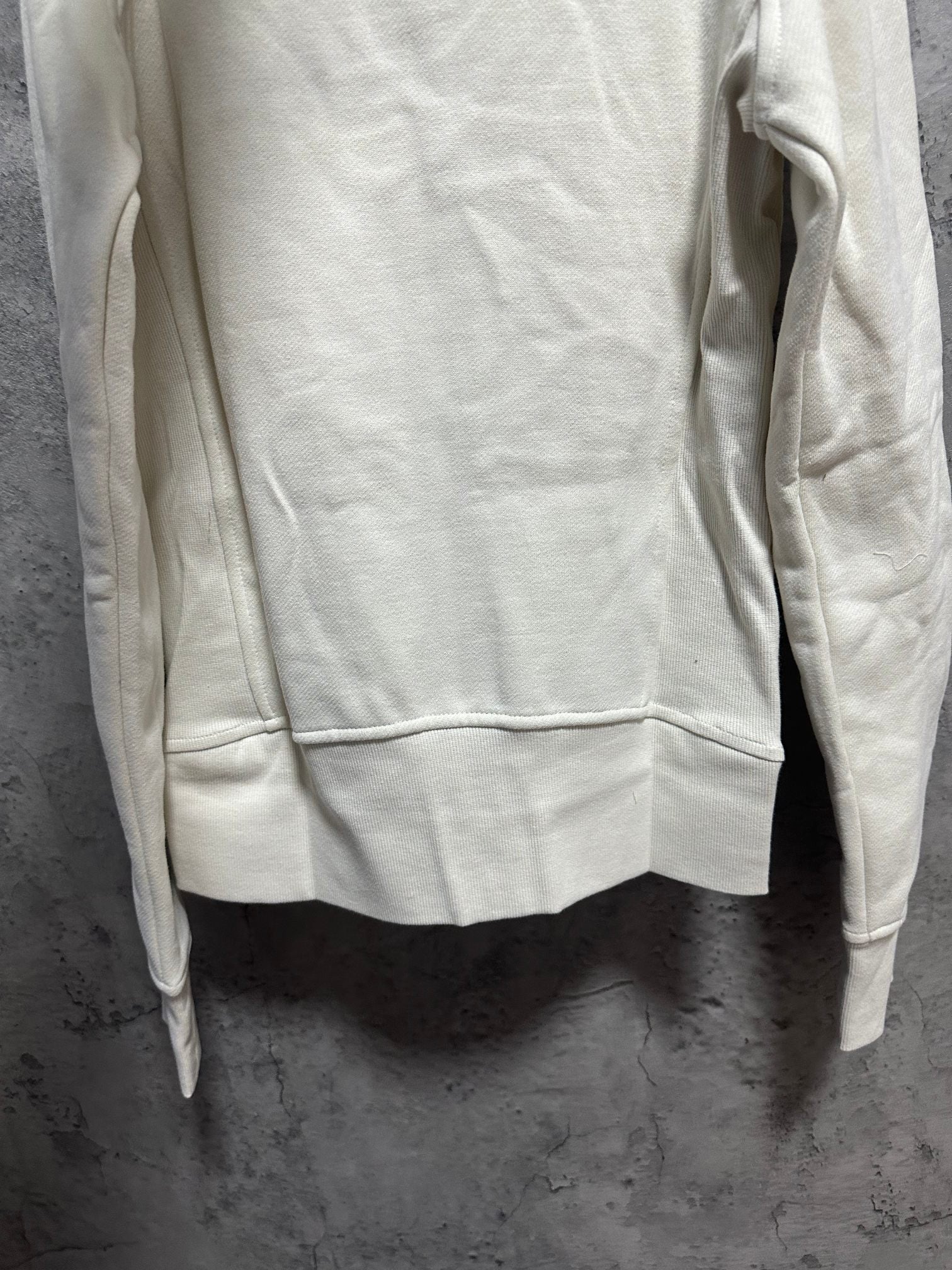 Ralph Lauren long-sleeve sweatshirt, light neutral color, crew neck, ribbed hem