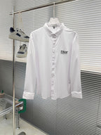 Long-sleeve white button-up shirt with Dior logo on chest