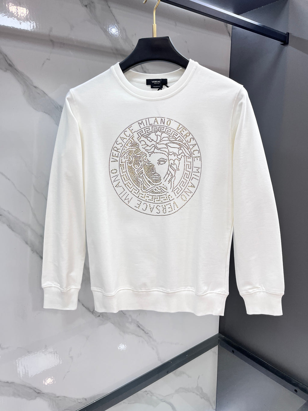 Versace crewneck sweatshirt in white with rhinestone Medusa logo