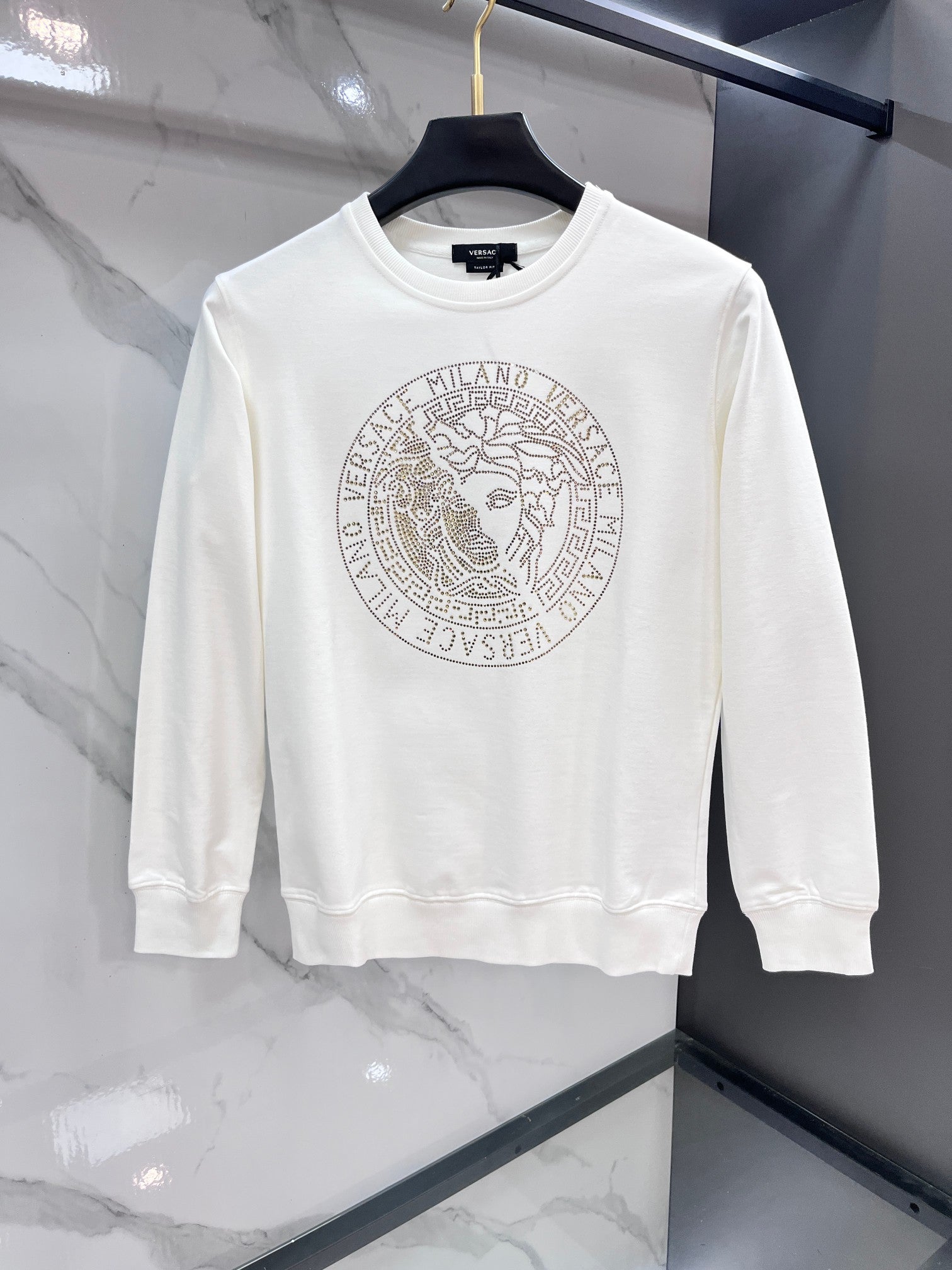 Versace crewneck sweatshirt in white with rhinestone Medusa logo