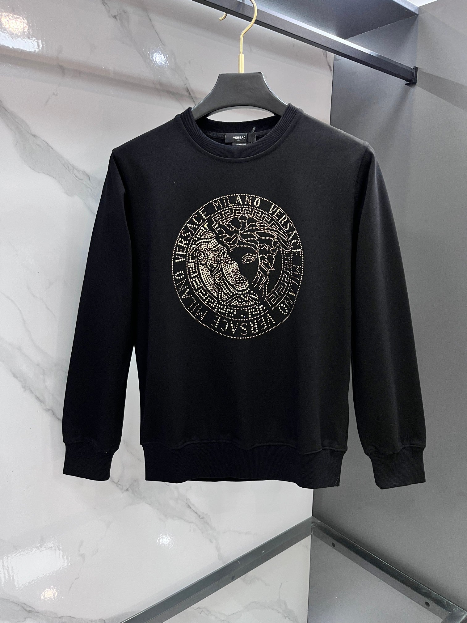 Versace crewneck sweatshirt in dark color with rhinestone Medusa logo