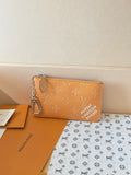 Louis Vuitton monogram zip pouch with wrist strap, tan-brown canvas and silver hardware