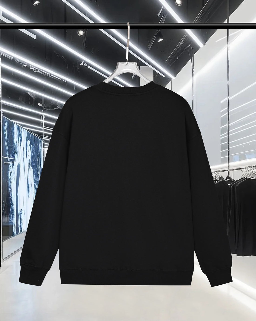 Moncler black long-sleeve crewneck sweatshirt, back view