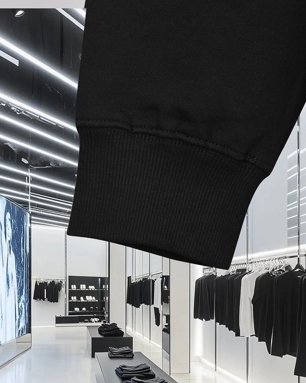 Moncler black sweatshirt sleeve cuff and ribbed hem