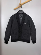 Louis Vuitton black quilted jacket with button front and ribbed knit collar