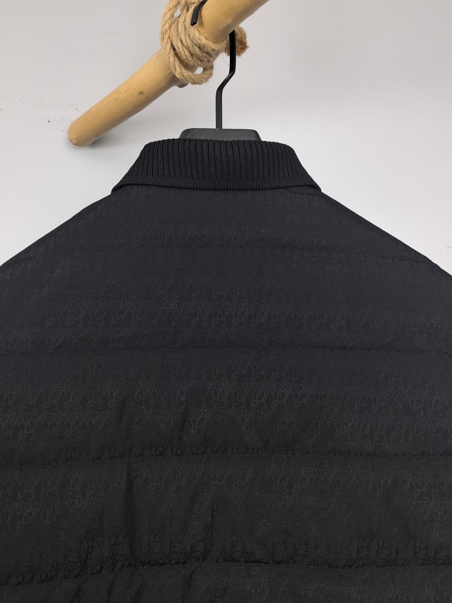 Prada puffer jacket back with stand collar and quilted diamond texture