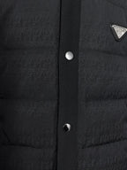 Prada puffer jacket front placket with snap buttons and textured knit panel