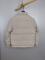 Light beige padded jacket with full-zip and stand collar, back view