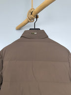 Prada long puffer jacket taupe with raised back collar and small tag