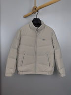Light beige padded jacket with full-zip and stand collar, front view