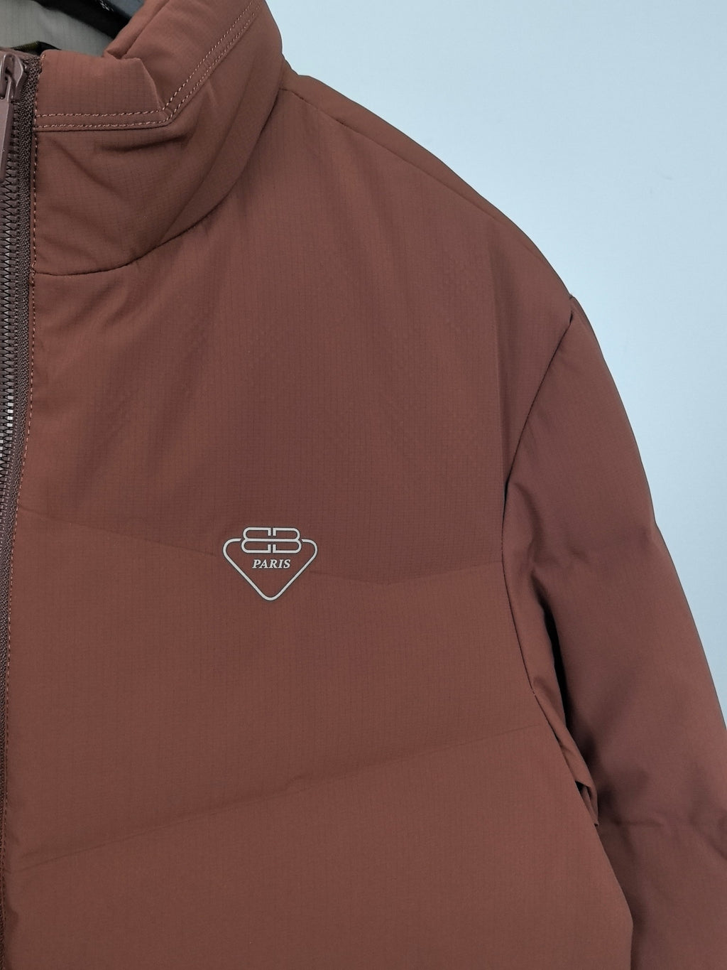 Prada long padded jacket, maroon-brown, small chest logo on front