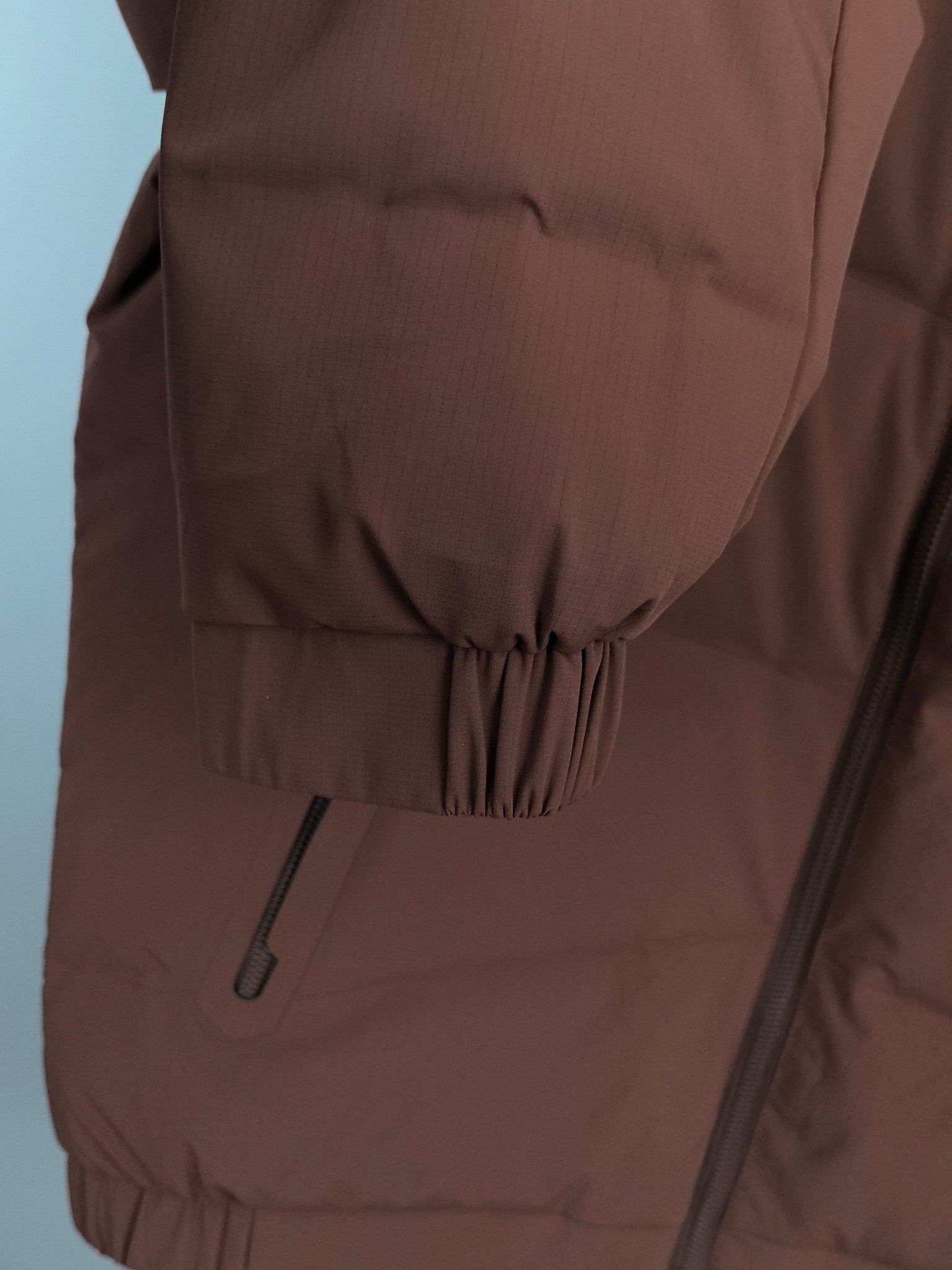 Prada long padded jacket, maroon-brown, elasticated hem and drawstring toggles