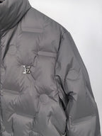 Louis Vuitton puffer jacket, dark gray, chest logo detail and quilting