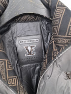 Louis Vuitton puffer jacket lining with brand patch and patterned side panel
