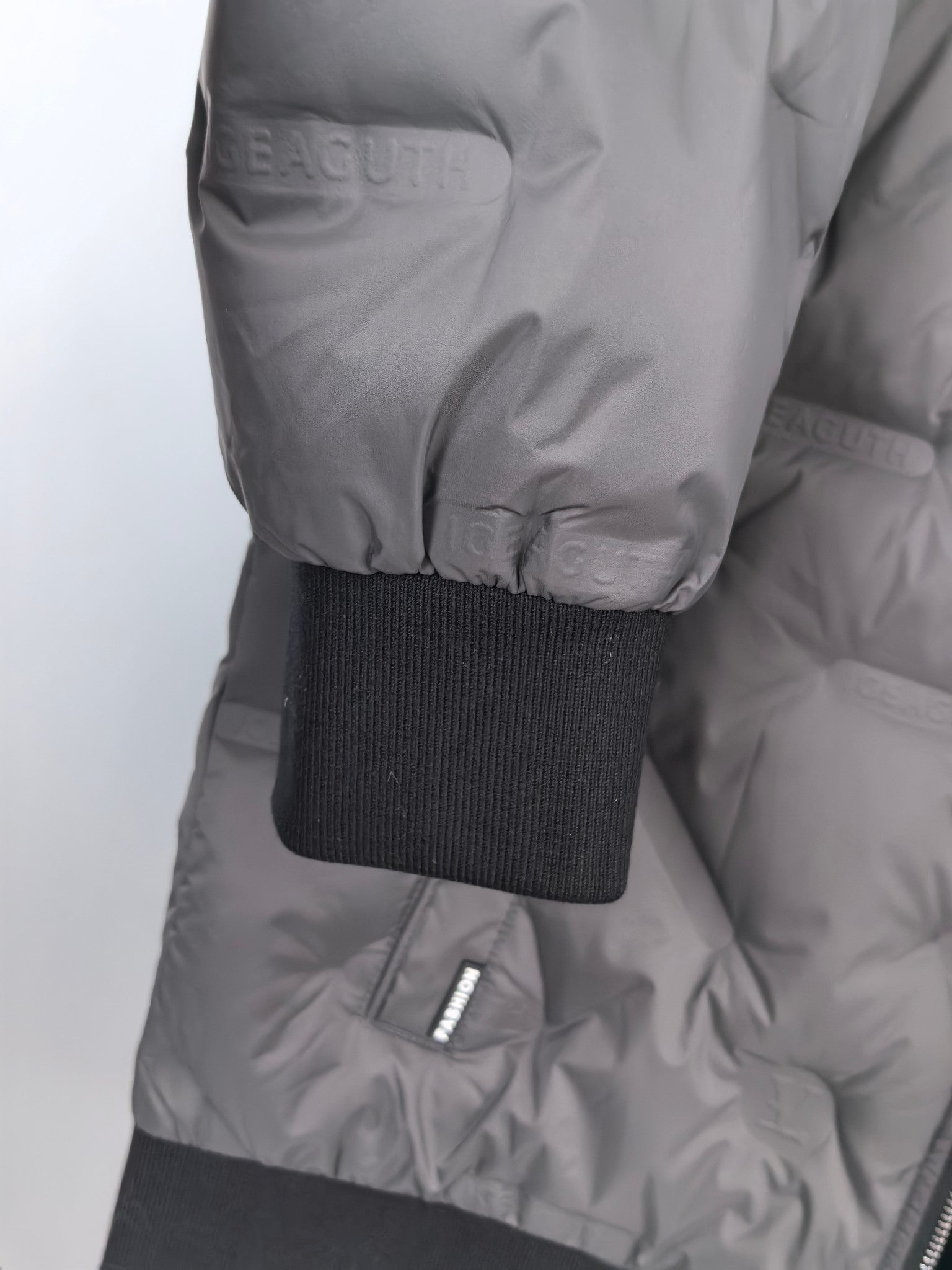 Louis Vuitton long puffer jacket, dark gray, elastic waist band and inner label