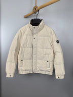 Burberry puffer jacket, cream with quilted front and snap button closure